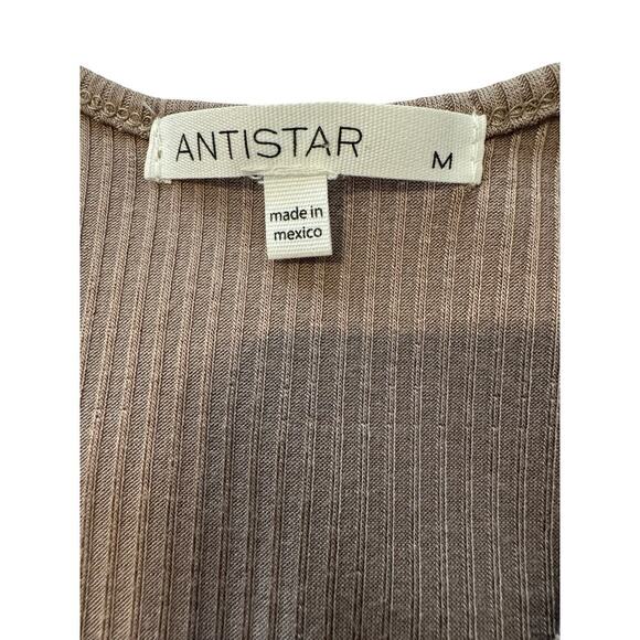Antistar Women’s Ribbed Tank Top M Brown Ruched Drawstring V-Neck Stretchy Y2K - Picture 2 of 4